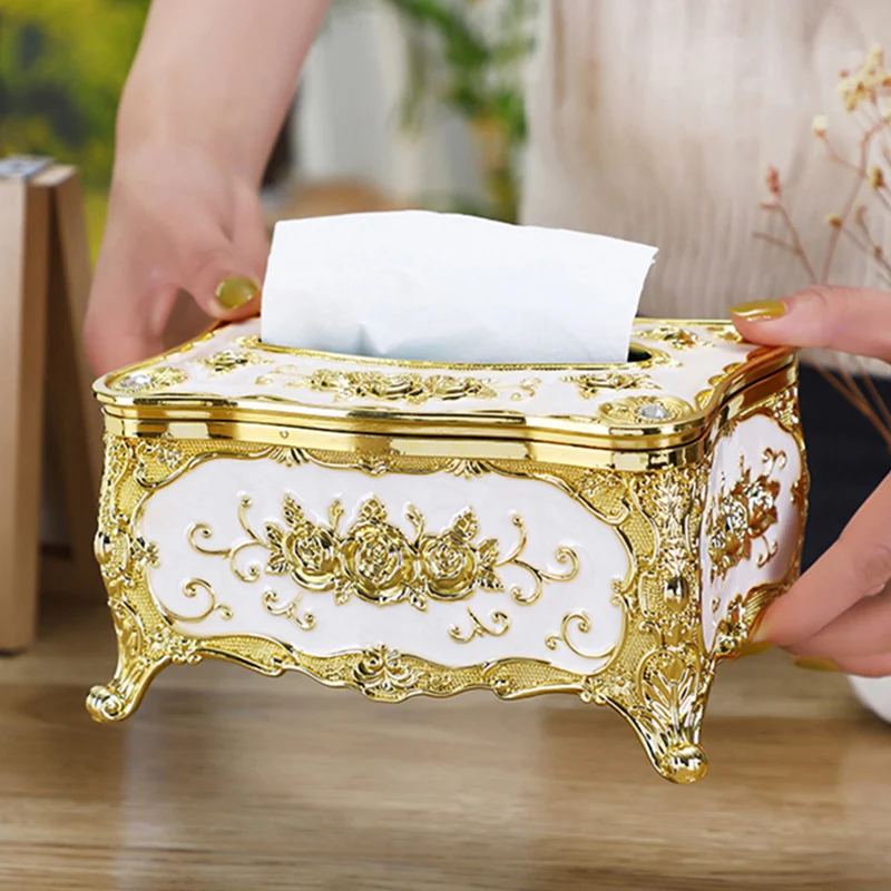 High-grade Gold-plated Tissue Box Household Acrylic Gold-edged Napkin Storage Dining Table Three-dimensional Floral