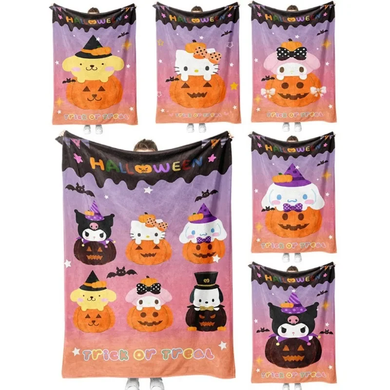 Funda suave de Hello Kirry para decoración del hogar, mantas de aire acondicionado con estampado de fantasma de calabaza, Halloween, Sanrios, Kawaii, Kuromi My meloy