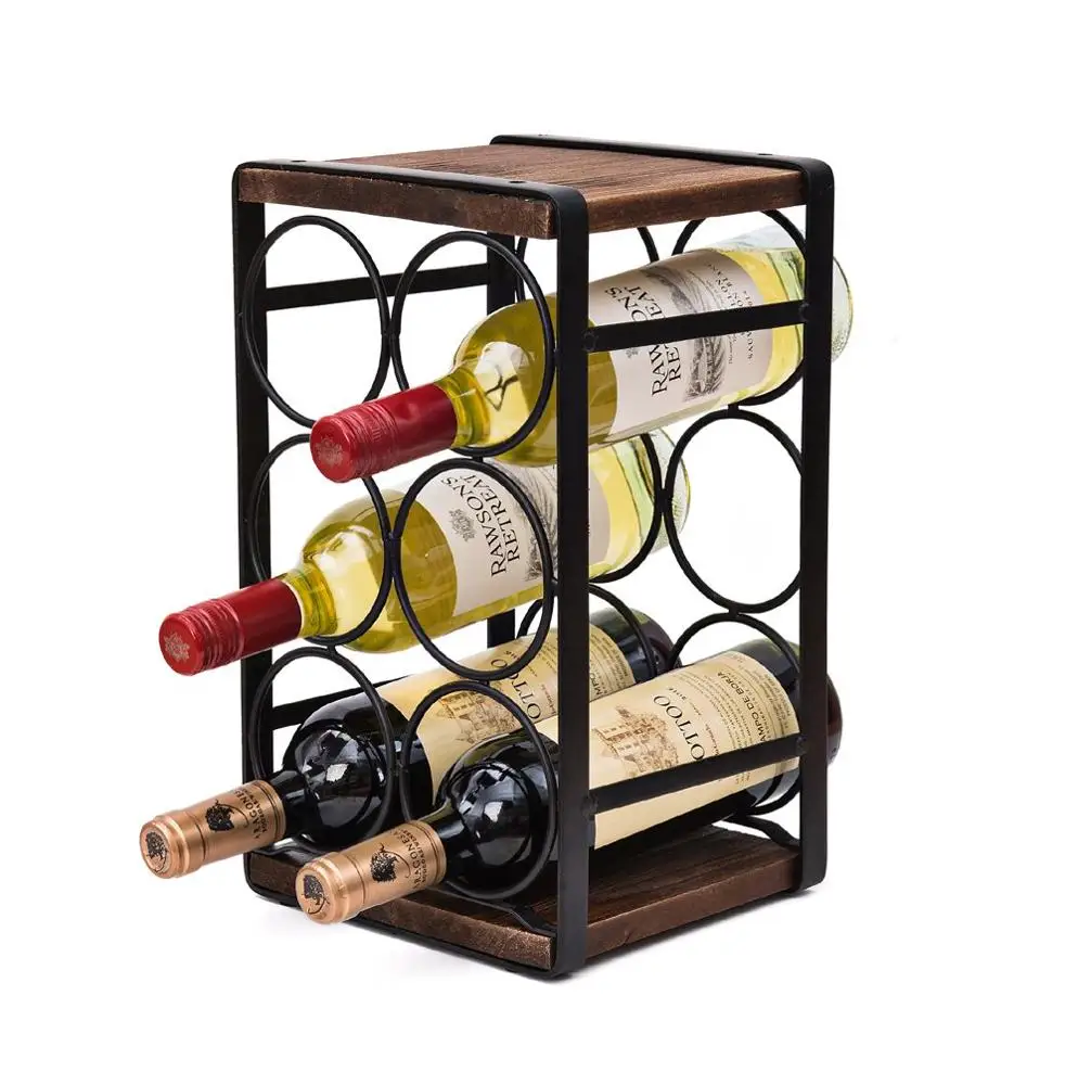 

No Need Assembly Rustic Acacia Wood Countertop 6 Bottles Wine Rack