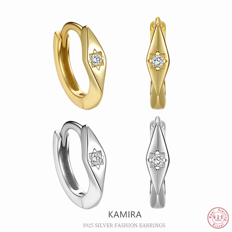

KAMIRA 925 Sterling Silver Geometric Diamond Zircon Hoop Earrings for Women Simple Fashion Daily With Girl Gift Delicate Jewelry