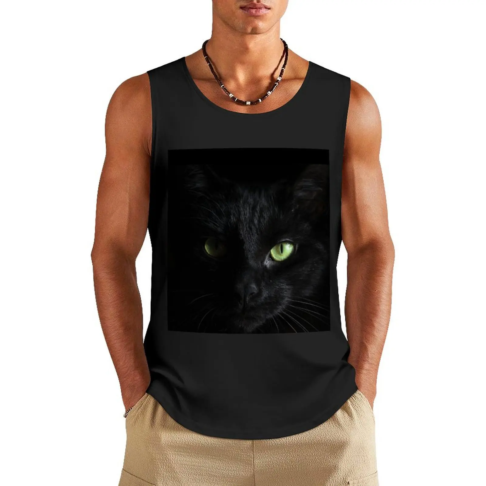 

Green Eyes Black Cat Tank Top Man sleeveless shirt Sleeveless top