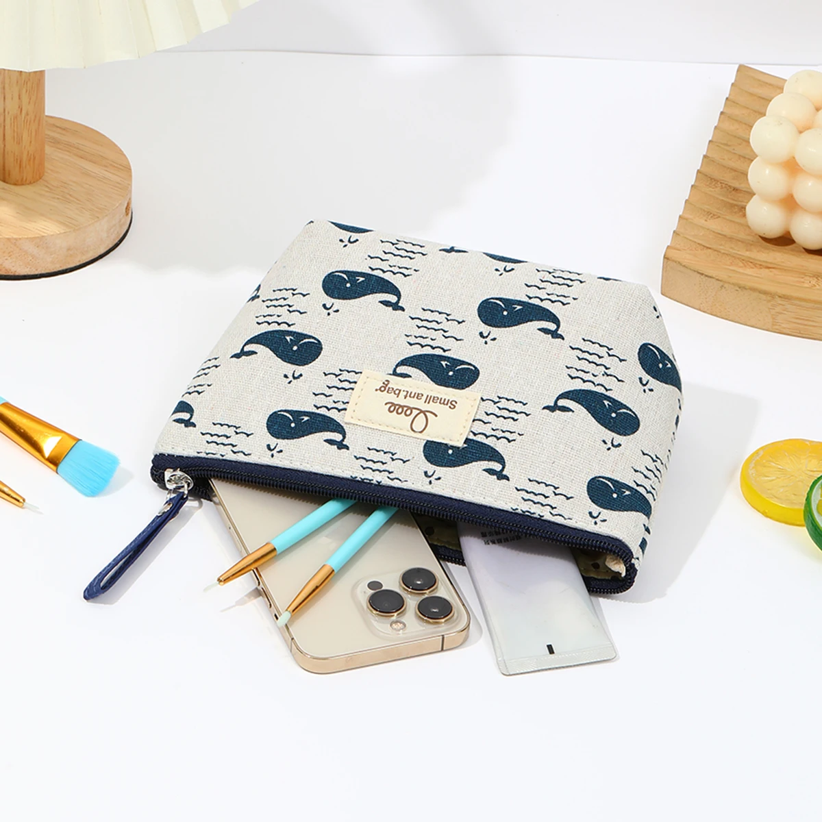 Japanische und koreanische Canvas-Kosmetiktasche, einfache und tragbare Reise-Aufbewahrungstasche, multifunktionale Studenten-Federtasche – Detail 24