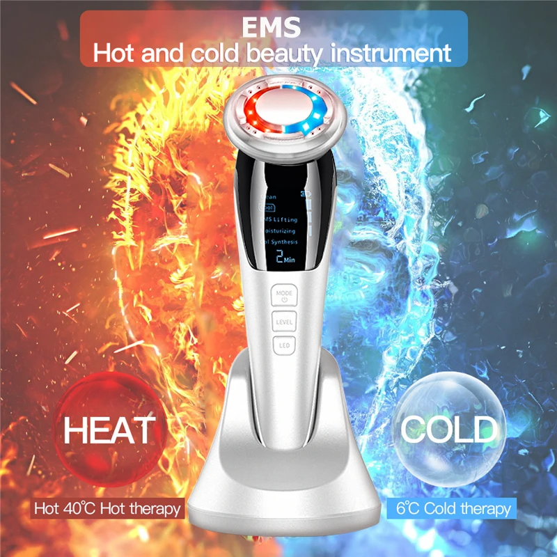 EMS Facial Massager RF therapy Sonic Hot Cool Treatment Skin Care Face Lifting Tighten Sonic Massage Beauty Device