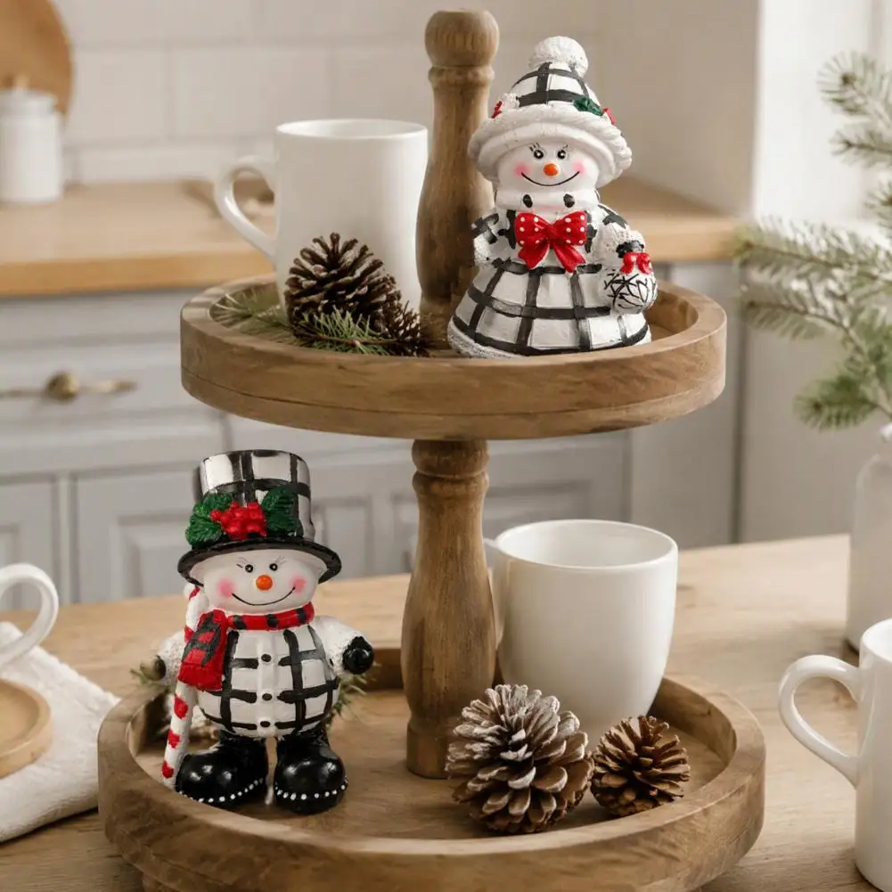 Rustic Resin Holiday Figurines Christmas Snowman Table Centerpiece Winter Snowman Figurines Decorations Black White for Home