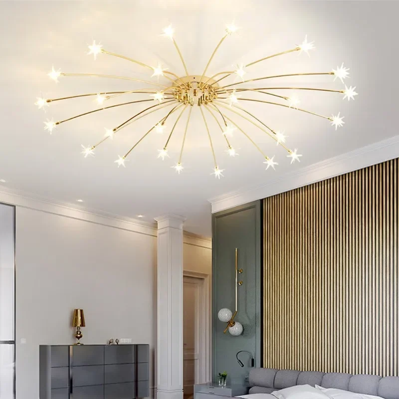 2027 SANDYHA Nordic Sky Star Ceiling Chandelier Art Led Indoor Decor Light Living Dining Room Bedroom Kitchen Hotel Loft Lamp Fi