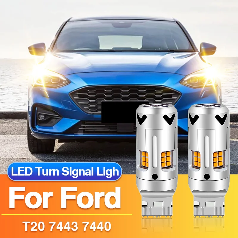 

2×7443 7440 Светодиодные лампы указателей поворота T20 W21W для Ford Focus 2 3 4 2005-2021, W21/5W Желтые автомобильные лампы-индикаторы Canbus без ошибок