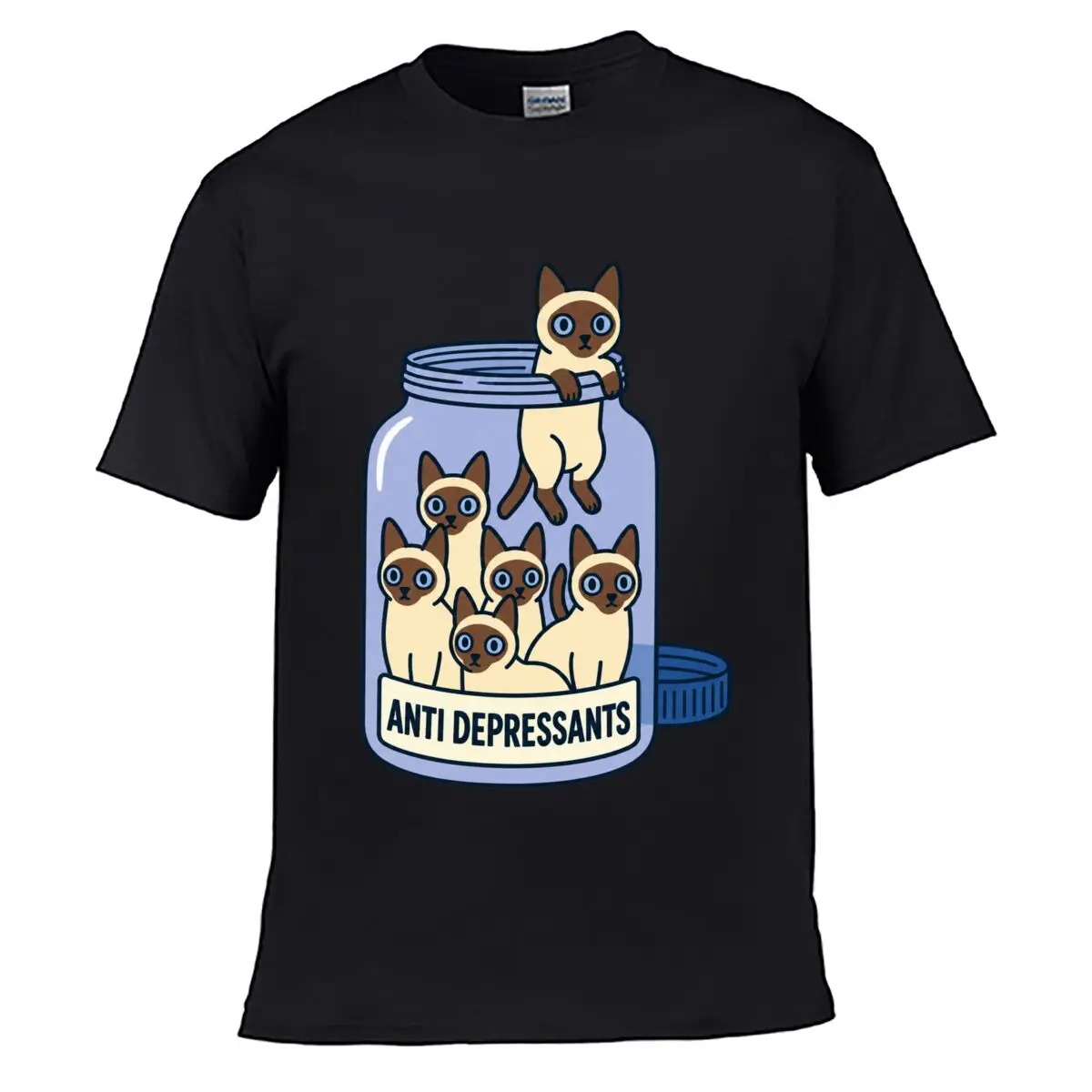 Anti Depressants Siamese Cats Jar Funny Graphic Loose Casual Tee