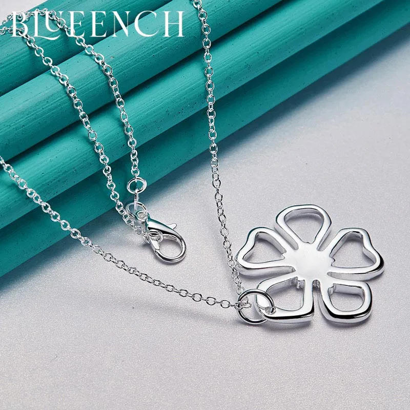 Blueench 925 Sterling Silver Floral Pendant Necklace Suitable For Ladies Wedding Party Fashion Romantic Jewelry