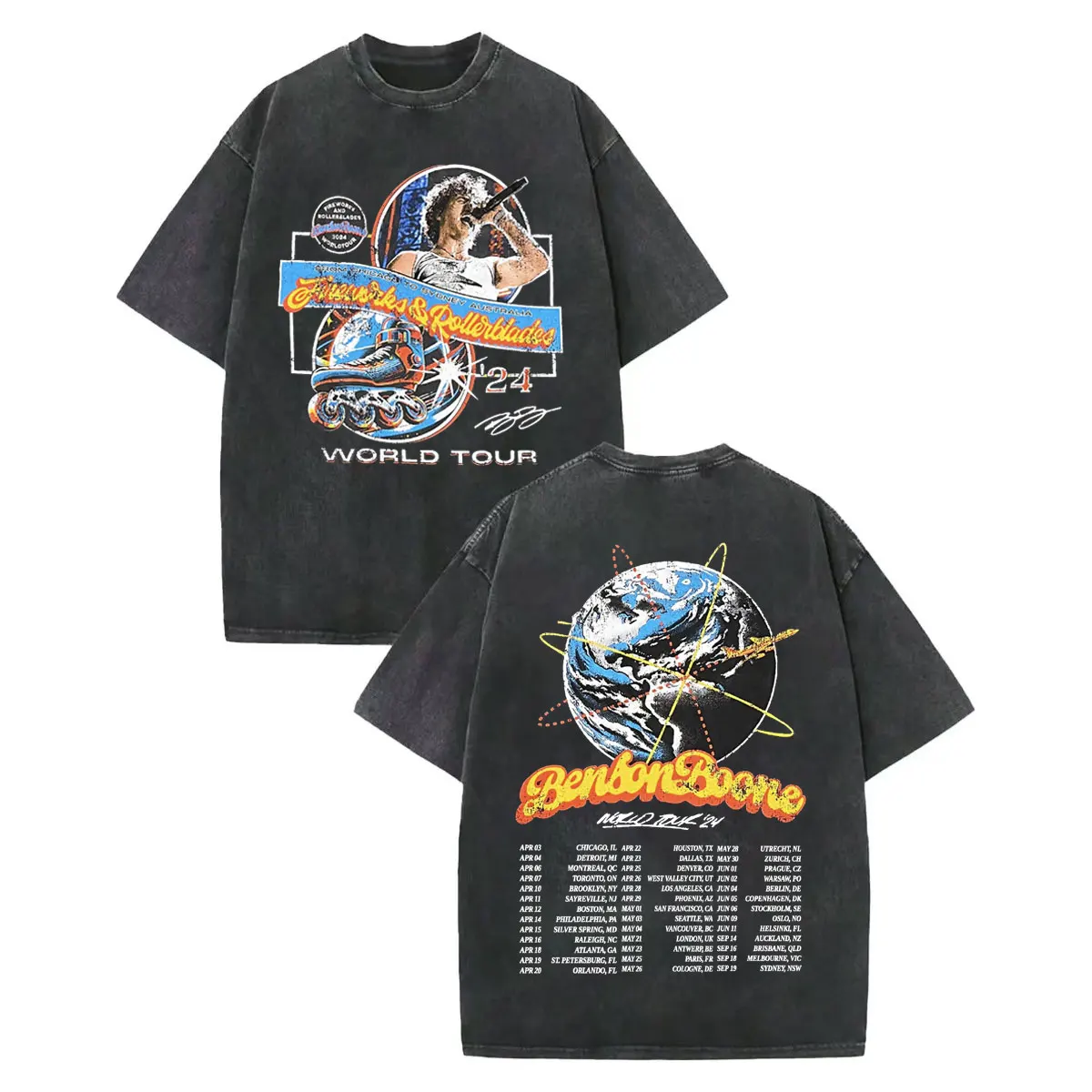 

Benson Boone Fireworks & Rollerblades Merch T-shirt American Heart World Tour 2025 T Shirt Men Women Rock Retro Washed T-shirts