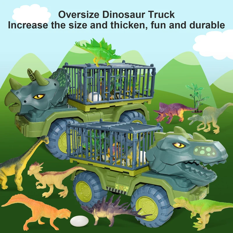 Kids Dinosaur Car Toy Big Size Dinosaur Transport Cars Dump Crane Vehicle Carrier Truck for Boys Children Christmas Toys Gifts