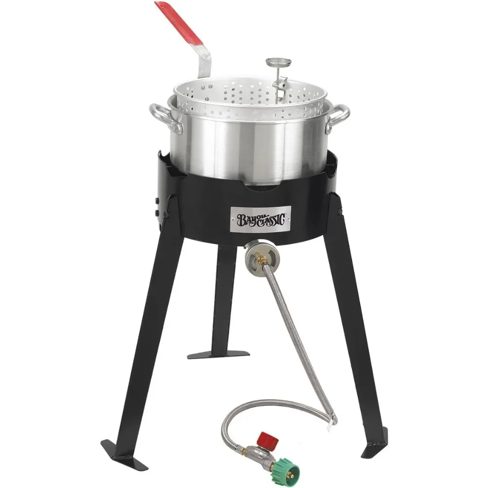 

Propane Outdoor Fryer Package with Steel Frame Cooker Base, Aluminum Fry Pot, Fryer Basket and Stainless Thermometer