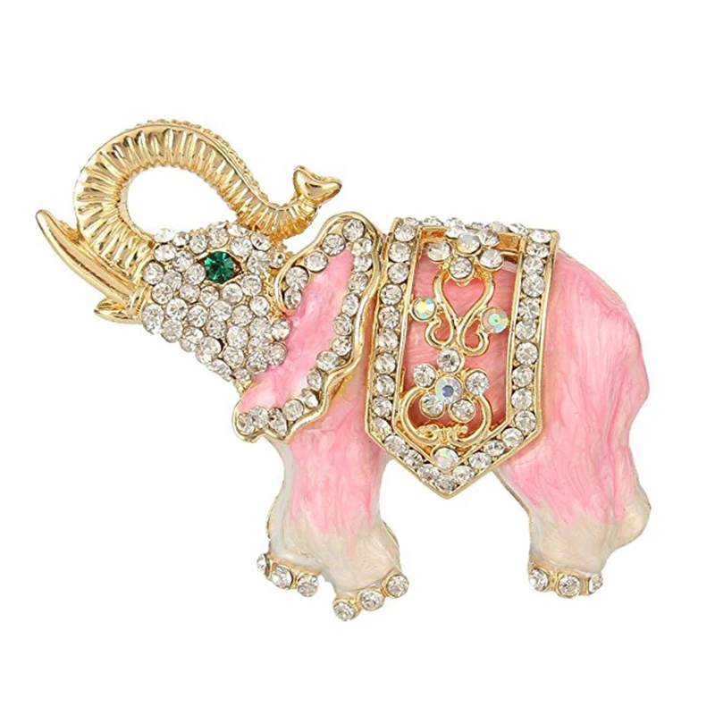 

100pcs a lot Austrian Crystal Gold tonepink pearl enamel Elephant Brooch