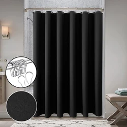 Black Waterproof Bath Curtain with Silver Metal Hooks Thick White Bathroom Shower Curtain Bathtub Bathing Cover Extra Large Wide