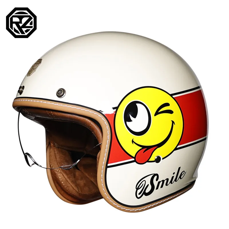 3/4 Open Face Helmet Summer Personality Helmet Retro ORZ Retro Men's and Women's Half Helmets Capacete Casco Moto