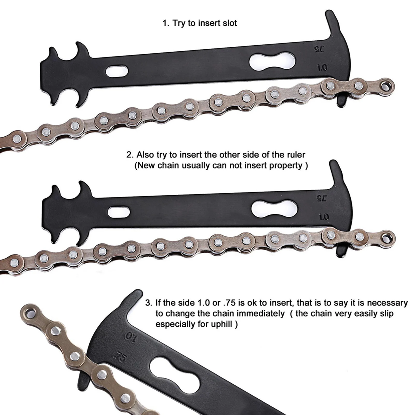 Indicatore di usura della catena della bici Misuratore di misurazione del calibro della bicicletta Righello di controllo Misurazione della mountain