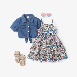 PatPat 2pcs Toddler Girl Sweet Denim Jacket and Floral Dress Set Season Soft and Comfortable  Perfect for Outings and Daily Wear