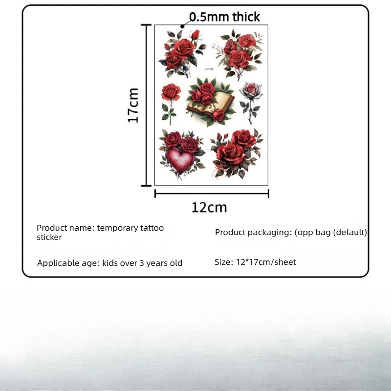 ملصقات وشم على الطراز القوطي على شكل وردة حمراء واقعية مع تصميم جمجمة لمكياج الهالوين الليلية والحفلات الليلية #6