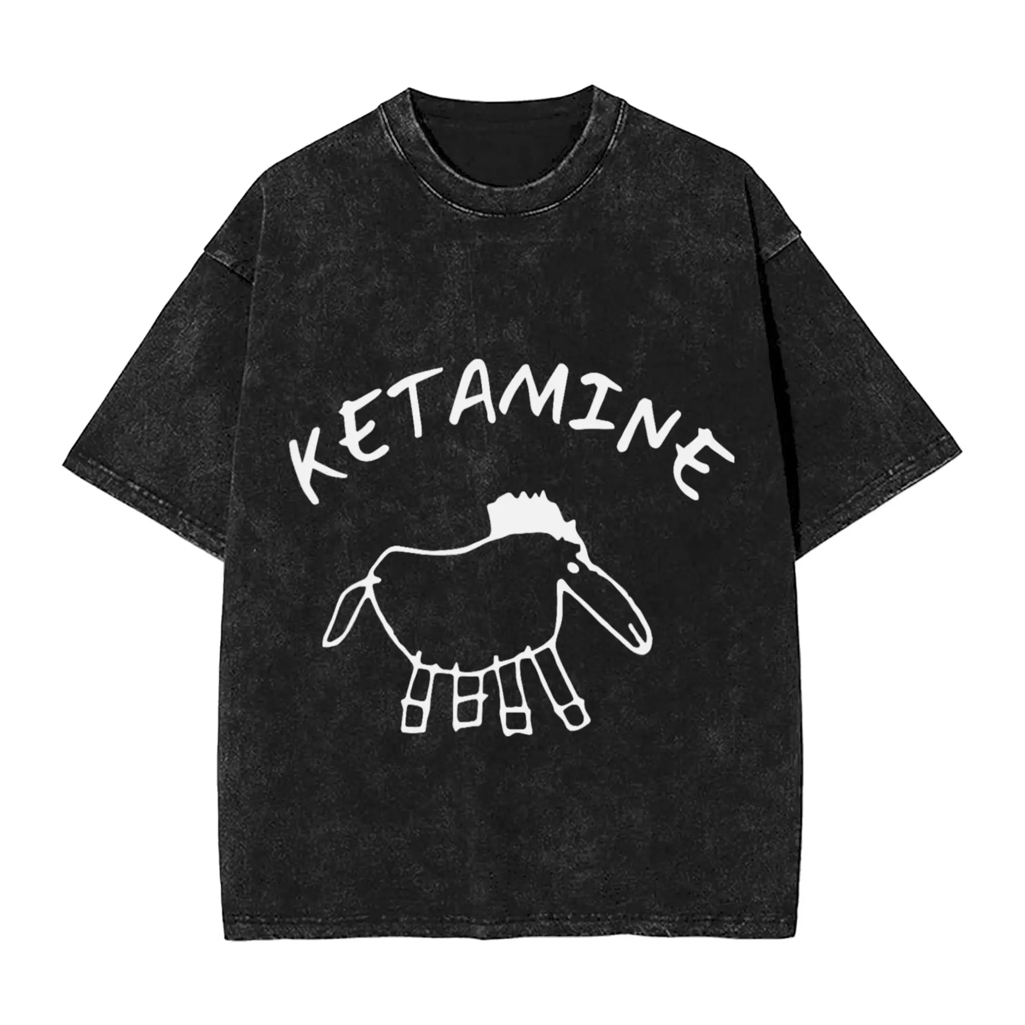 Mens T-Shirt Ketamines Horse Meme Washed T-Shirts Popular Summer Tee Shirt Y2K Funny Simple Cotton Tops New Arrival