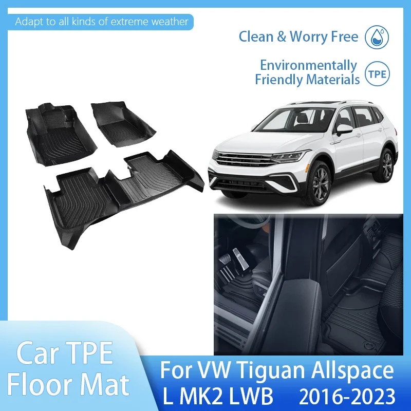 

LHD Car Floor Mat For VW Volkswagen Tiguan Allspace Accessories L MK2 LWB 2016-2023 Cargo Liner TPE Rug Foot Pads Protect Tools
