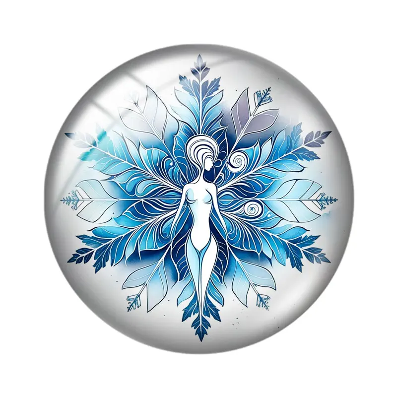 Watercolor Woman Winter Snowflake 10pcs 12mm/18mm/20mm/25mm Round photo glass cabochon demo flat back Making findings