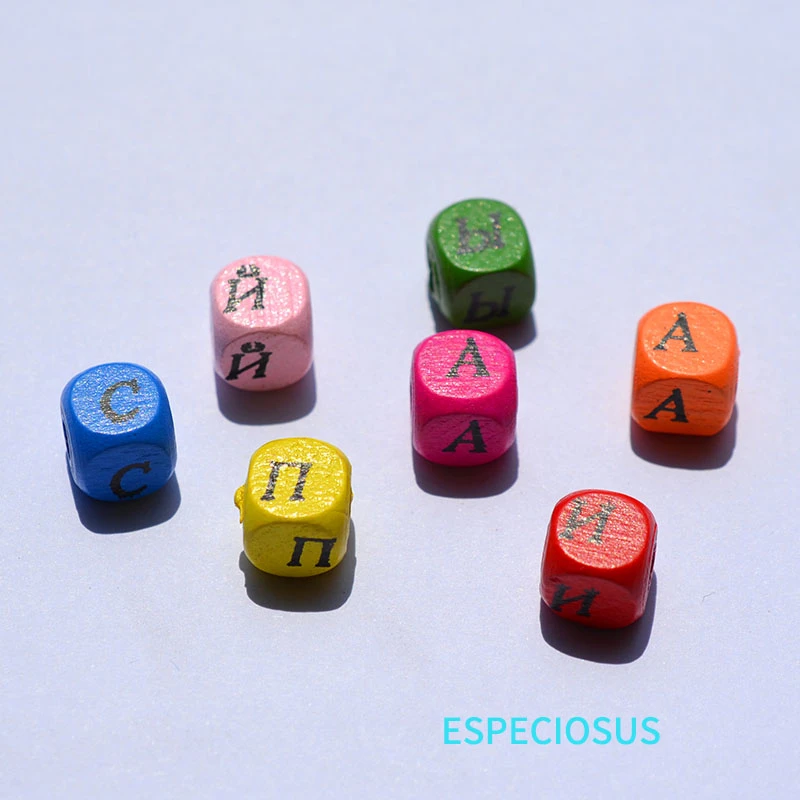 DIY Jewelry Accessories Multi Color Painted Wood Letter beads 10MM Russian alphabet Squre Spacer Children handcraft Departments