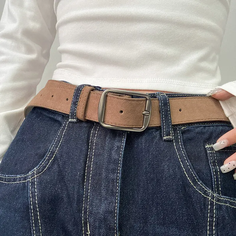 1pc Women's Belt Minimalist Pin Buckle Leather Belt New Style Matching Jeans Matte Velvet Casual Fashion Versatile Korean Style