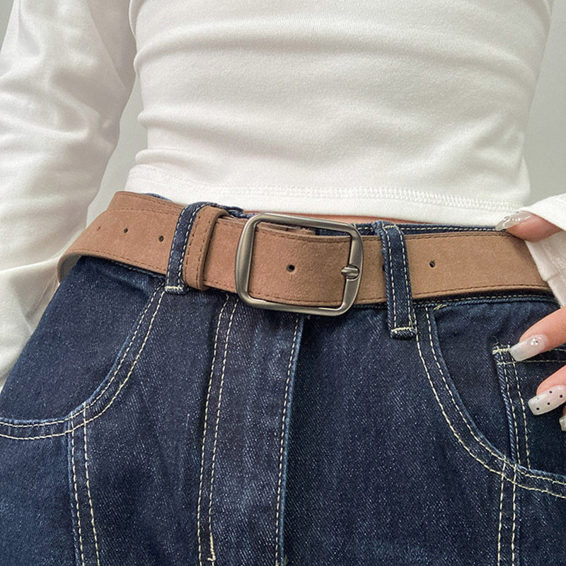  1pc Women's Belt Minimalist Pin Buckle Leather Belt New Style Matching Jeans Matte Velvet Casual Fashion Versatile Korean Style