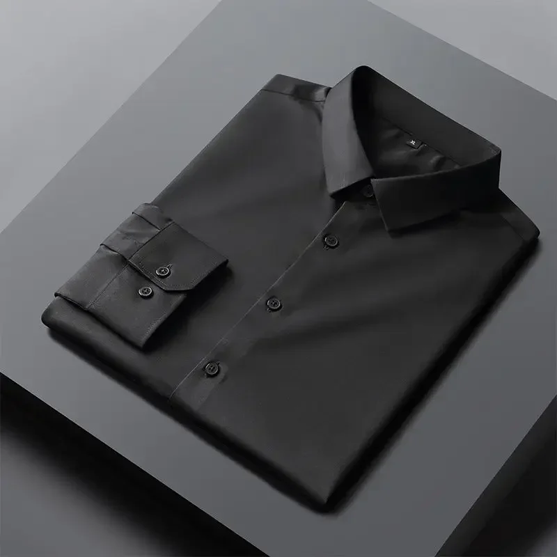 Male Shirts Long Sleeve Black Business Men\'s Shirt Asia New in Fashion 2025 Hipster Silk Cheap Things with Korean Style Regular