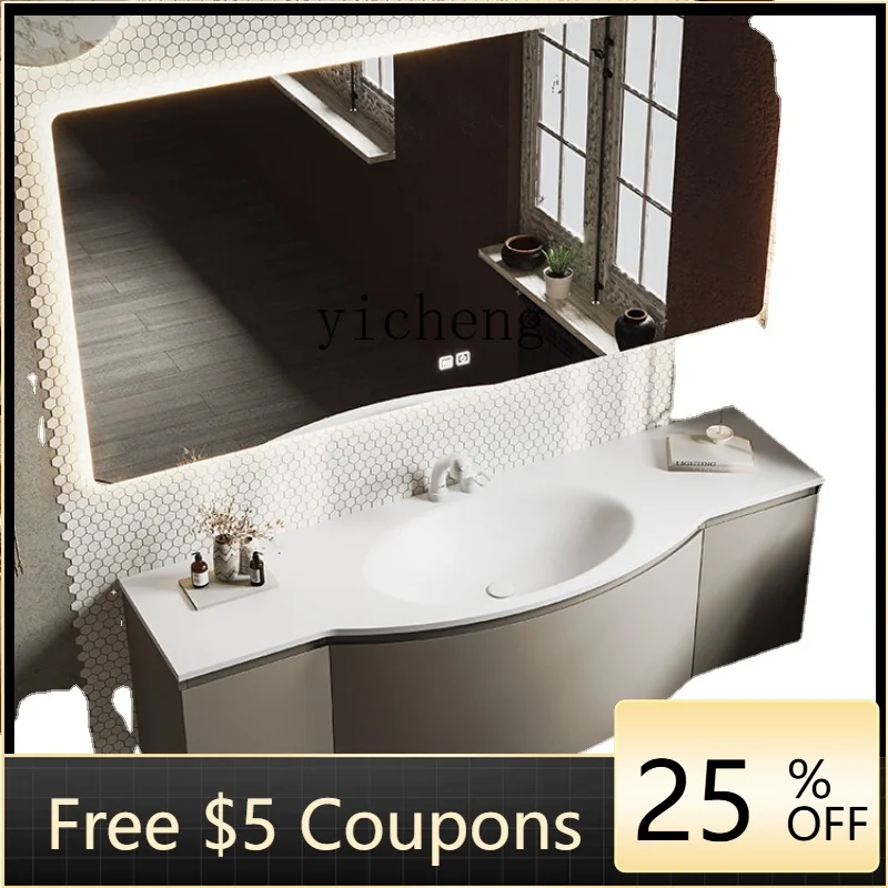 

Zf Rock Plate Bathroom Cabinet Combination Circular Arc Big Belly Basin Wash Table Wash Basin Cabinet