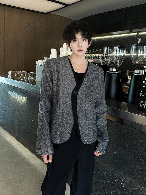 

ort Повседневный мужской костюм Jaet без воротника из твидового материала Модный искусственный двухсекционный лоскутный легкий осенний модный костюм