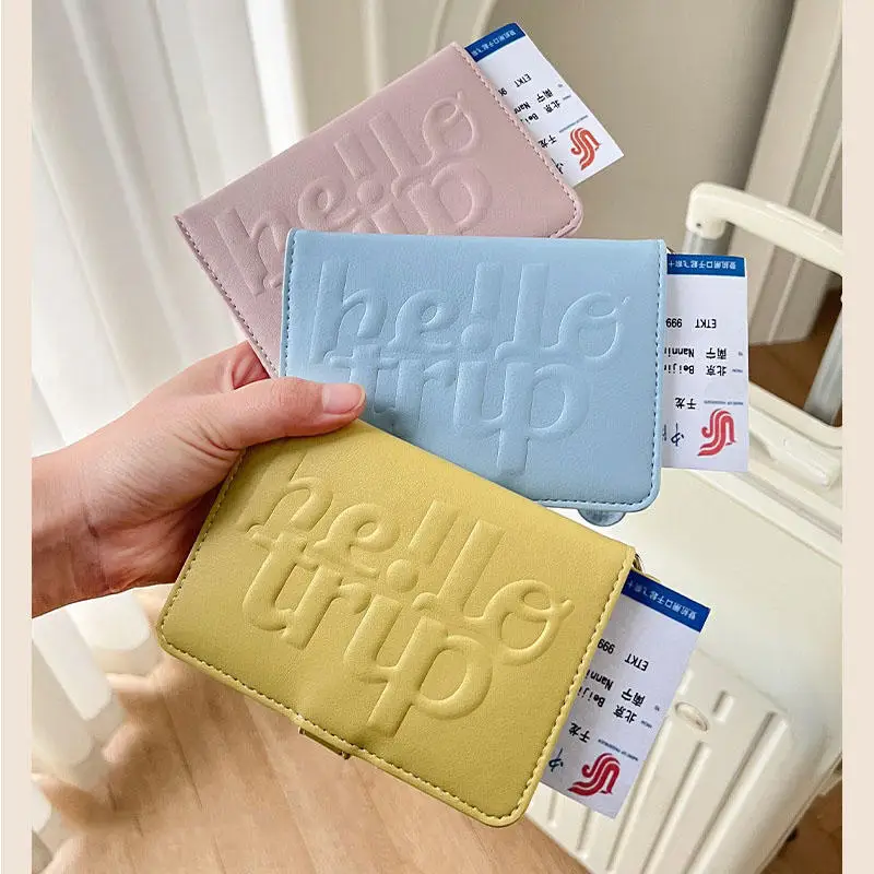 Anti Theft Travel Passport Clip Wallet Portable PU Leather Passport Holder With Hanging Rope Airplane Check-in Storage Card Bag