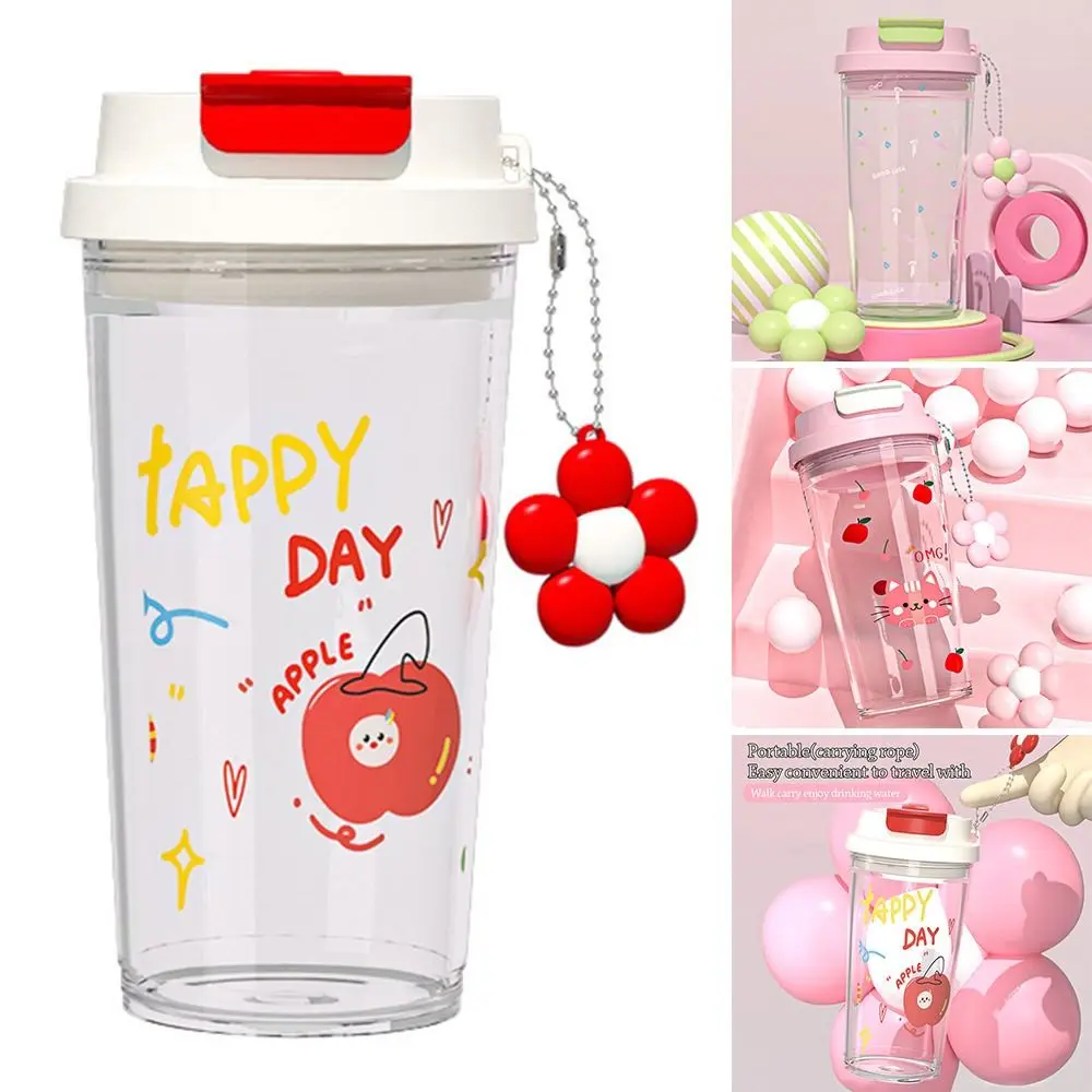 

Cute 650ml Water Cup Cute Flower Leak-proof Plastic Cups Large Capacity With pendant Water Bottle Student