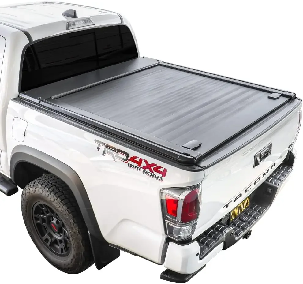 Retractable Hard Cover Fits 2016-2024 Toyota Tacoma 5ft Truck Bed Aluminum Matte Black Low Profile Waterproof Off Road