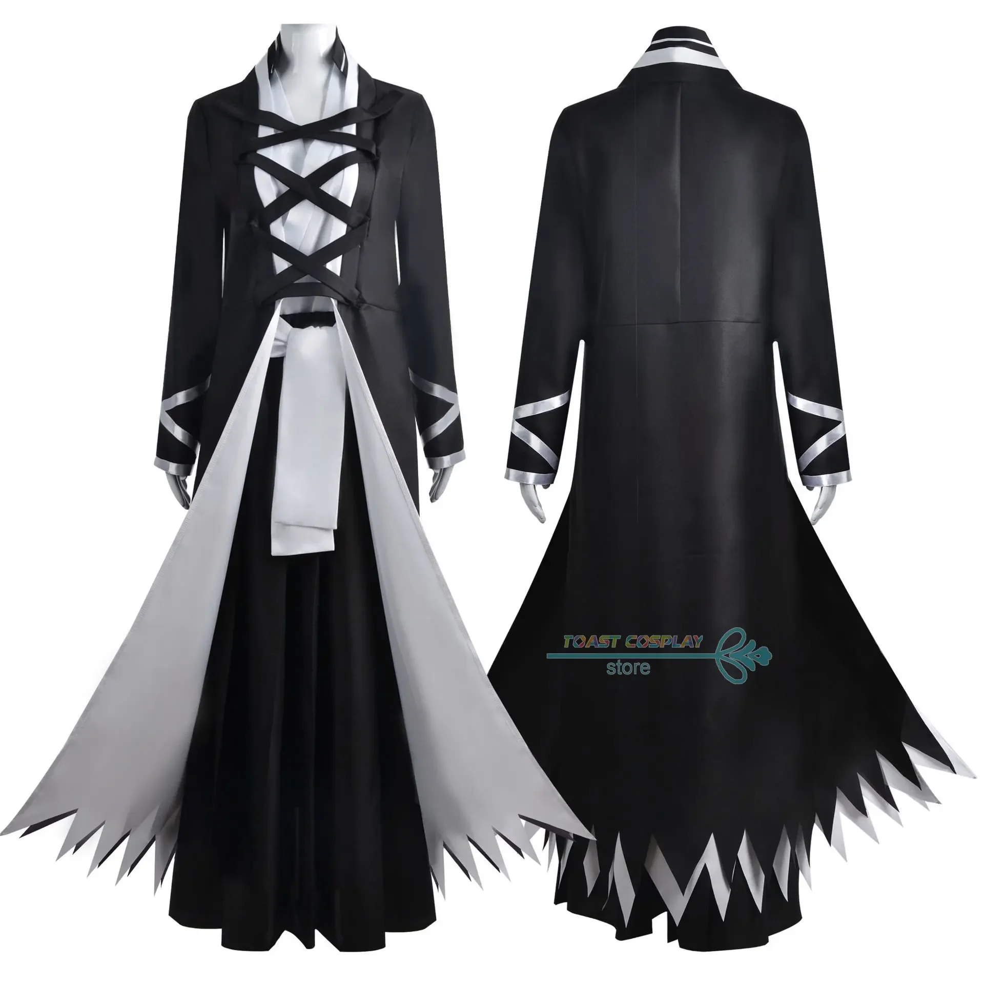 Anime Bleach  Cosplay Costumes Kurosaki Ichigo Handsome Cool Black Role Play Robe Clothing for Men and Women Cosplay