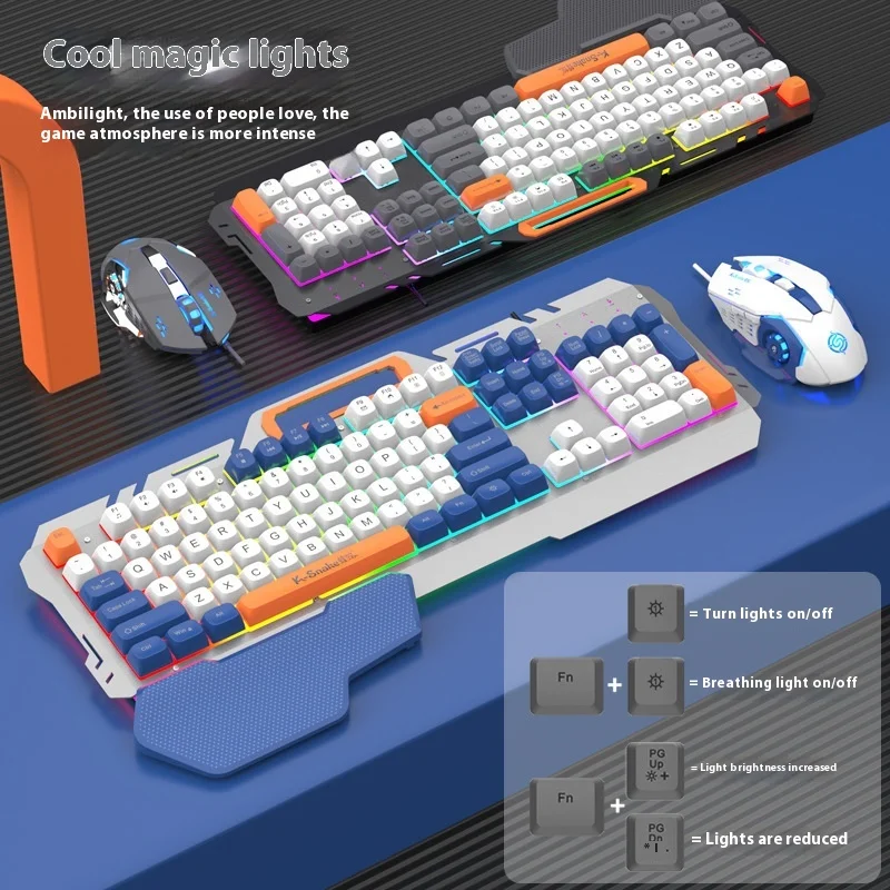 Keyboard And Mouse Set Wired Usb Metal Internet Cafe Mechanical Touch Computer Esports Game Keyboard And Mouse Support Backlight