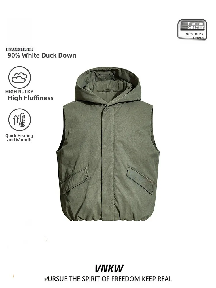

Мужской зимний утепленный пуховый жилет с капюшоном, теплый, унисекс, модный, 90% белый утиный пух, безрукавка, универсальная верхняя одежда