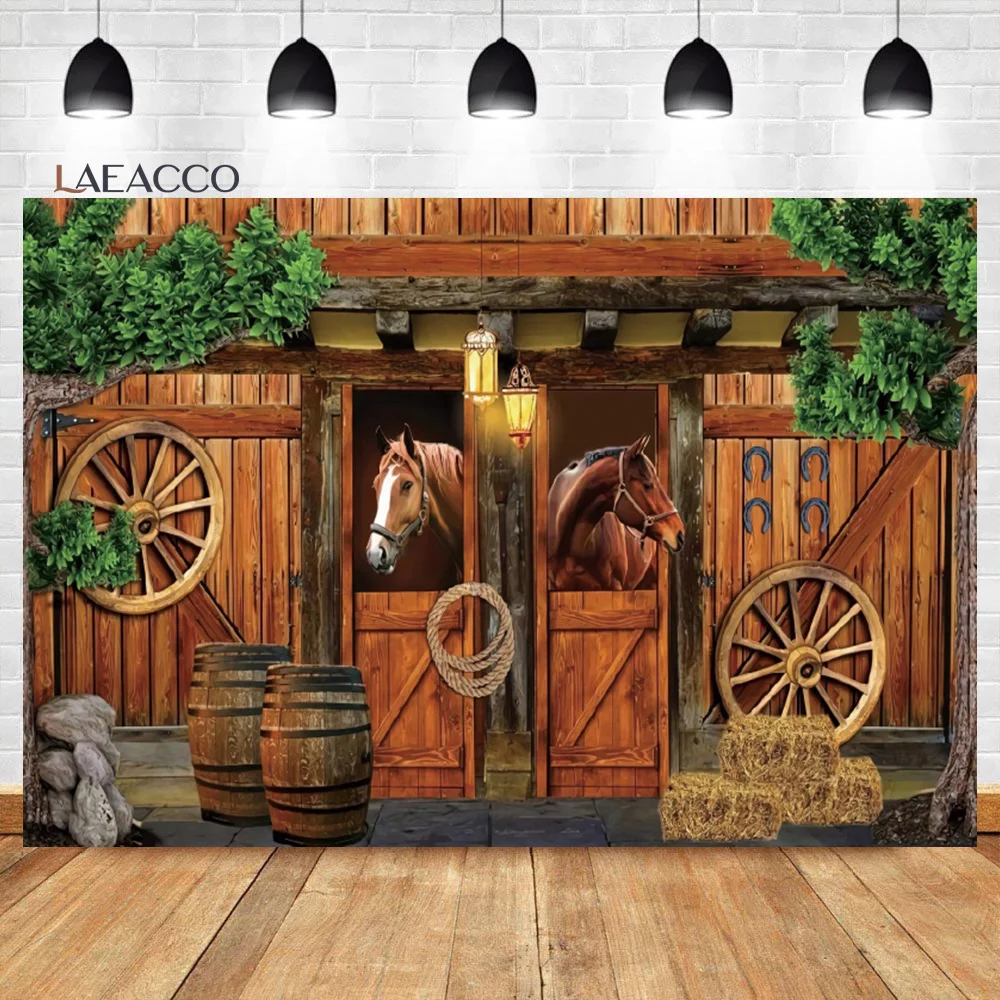 Laeacco West Cowboy Themed Backdrop Boots Hat Wheel Wood Board Saloon Boy Kids Baby Shower Party Portrait Photography Background