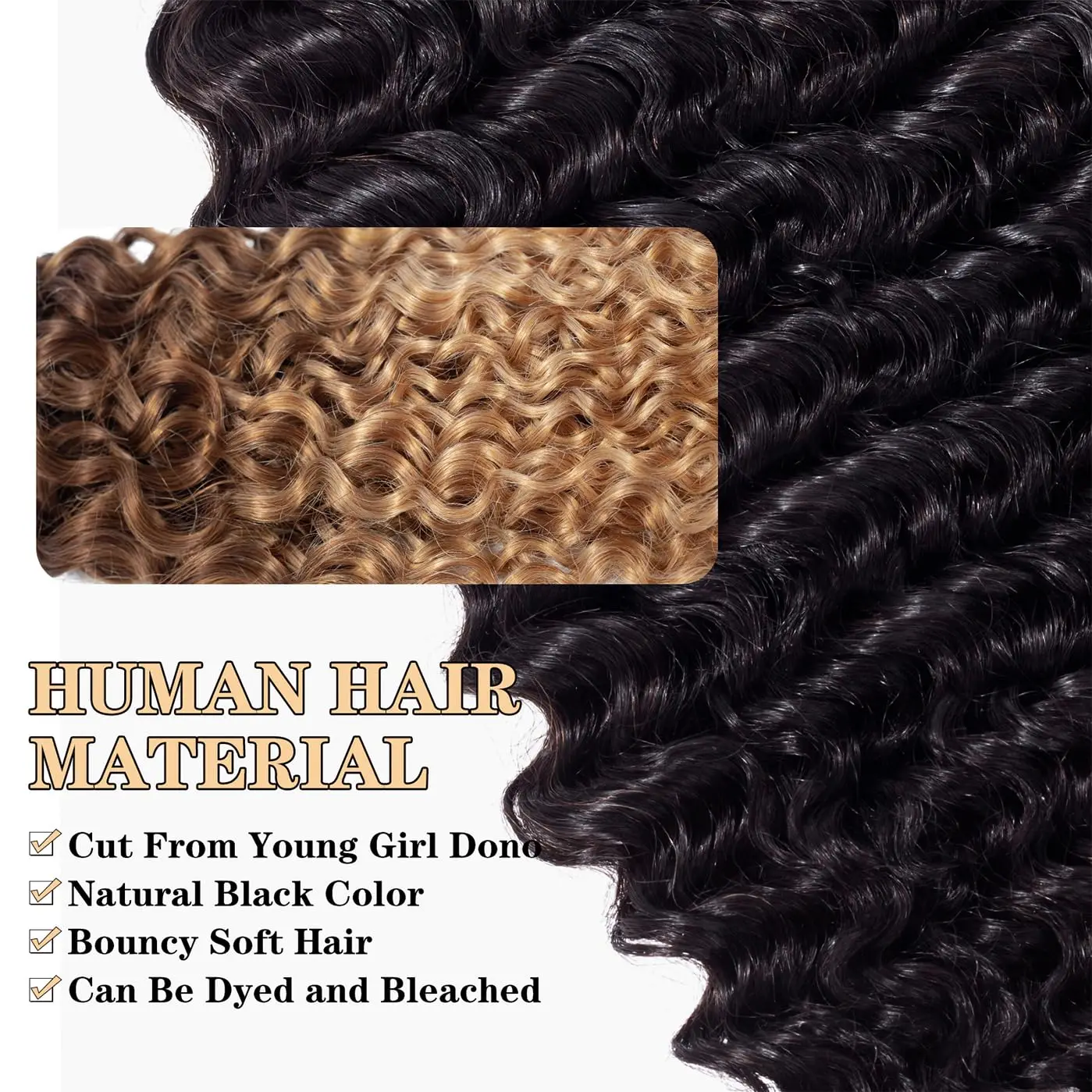 Deep Wave Bundles Human Hair Deep Curly 100% Brazilian Virgin Hair Weave Extensions 1/3 Bundles Human Hair  Natural Black