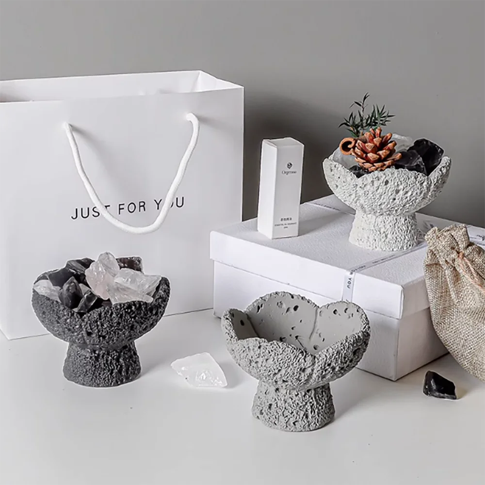 Silicone Mold for Concrete Diffuser Stone High Foot Candle Jar, DIY Aromatherapy Holder, Cement Candle Container Mold
