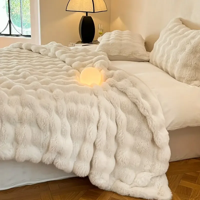 Faux Fur Plush Throw Blanket Warm Winter Double-sided Blankets for Bed Luxury Plaid Shaped Couch Cover for Sofa Pillow Case Gift