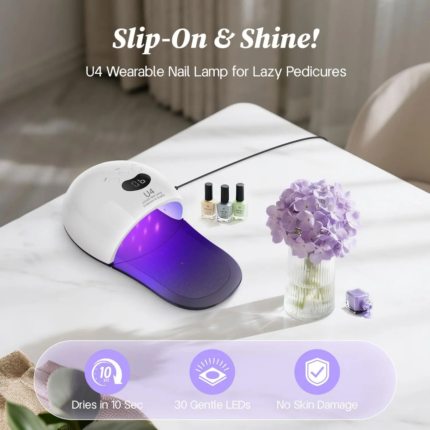 UV LEDネイルランプ 48W 2-in-1、30個のLEDと3つのタイマー付き、ジェルネイル乾燥用