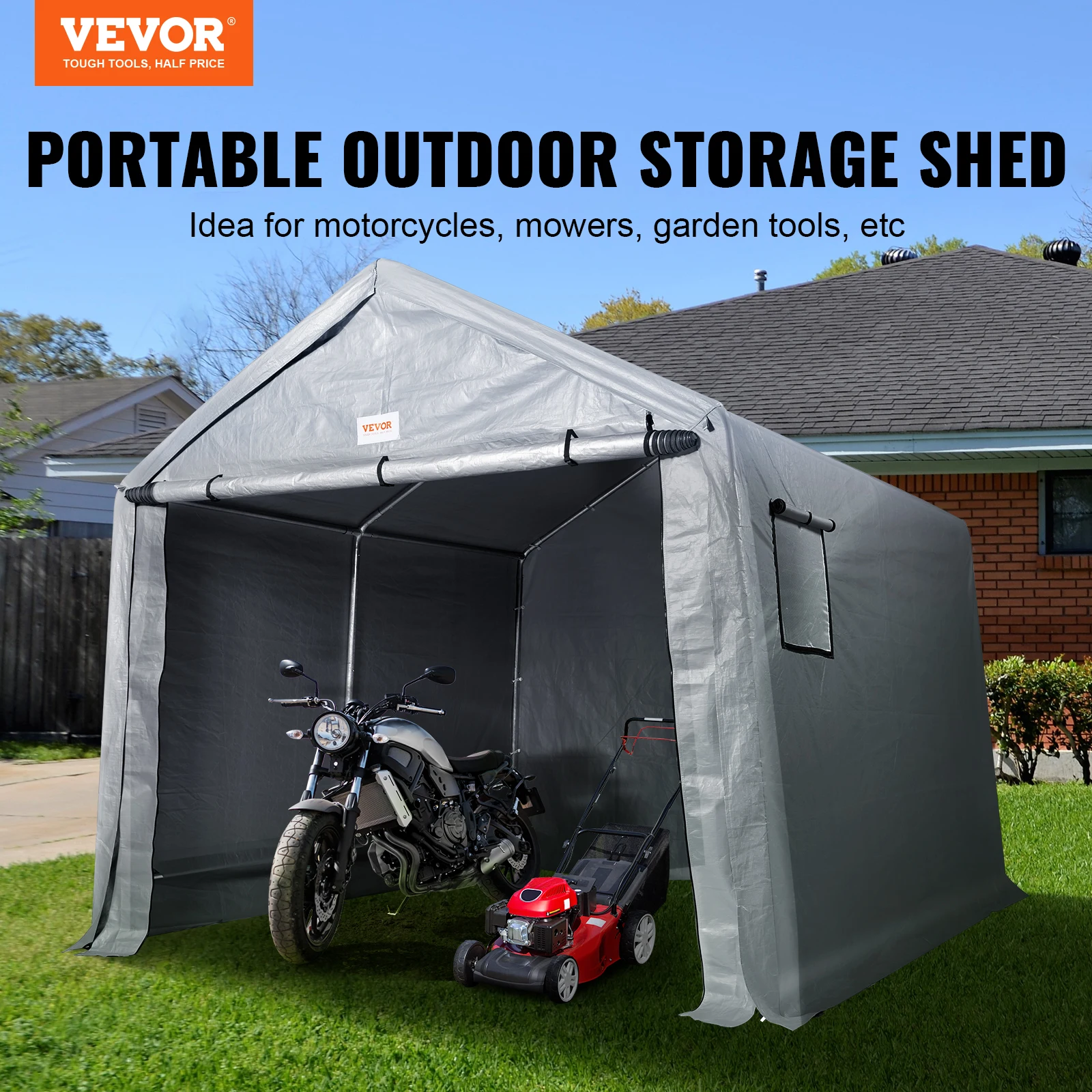 VEVOR Portable Shed Outdoor Storage Shelter 5 Sizes Waterproof Heavy Duty All-Season Instant Storage Tent Tarp Sheds For Motor