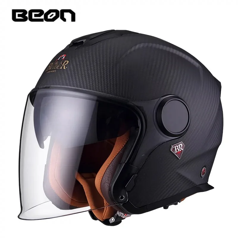 

BEON BR23 Carbon Fiber 3/4 Retro Half Helmet Open Face Motorcycle Vintage Double Lens Visor Helmet Casque Moto Casco Capacete