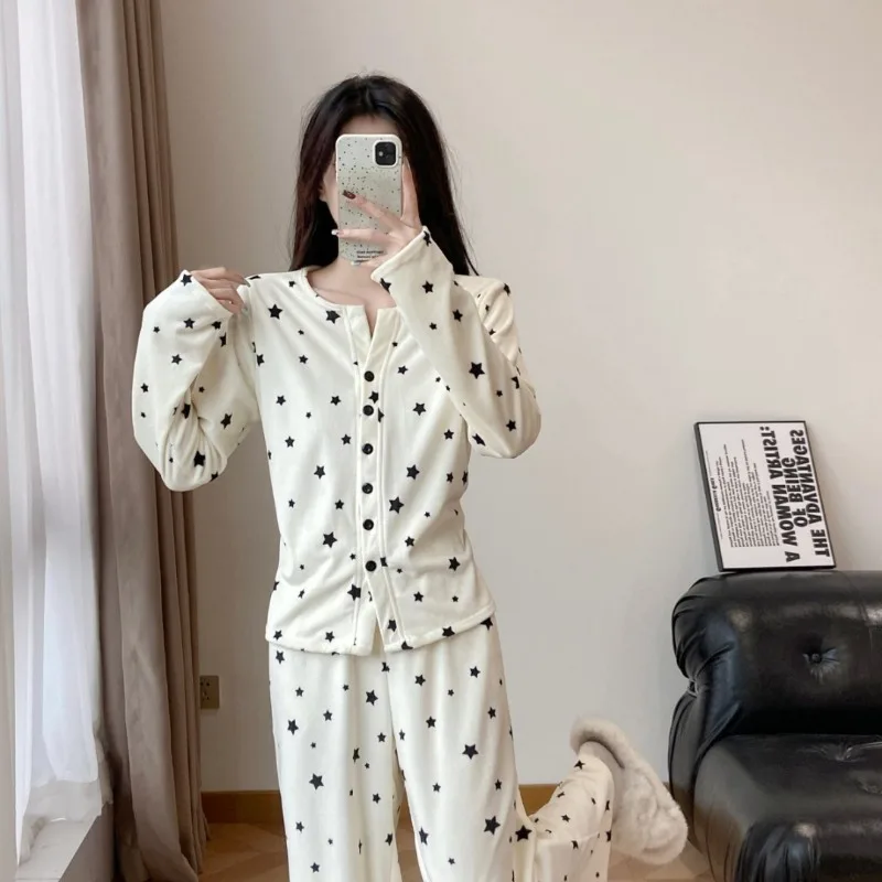 2025 خريف شتاء جديد فاخر جزيرة المخملية المرأة منامة سميكة الدافئة عكسها عالية الجودة المتسكعون مجموعة الدافئة عادية XL #1