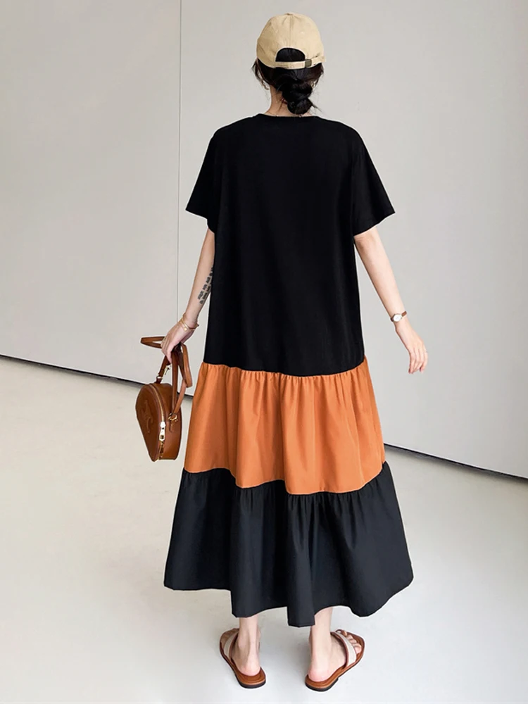 NYFS حجم كبير صيف 2025 فستان طويل فضفاض النمط الكوري عطلة رداء Elbise فستان امرأة قصيرة الأكمام