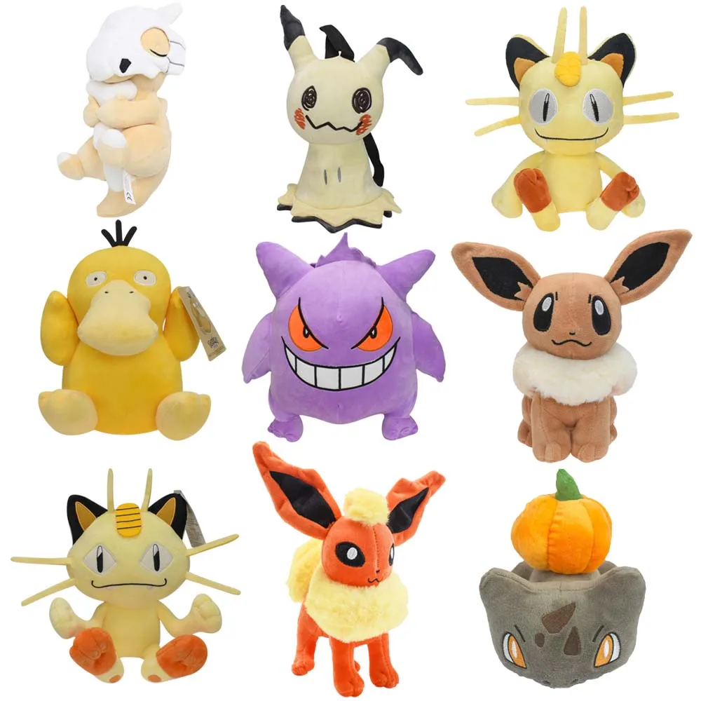 Pokemon Plush Mimiky Gengar Meowth Psyduck Bulbasaur Eevee Flareon Cubone Soft Anime Pillow Toy Doll for Kids Birthday Gift