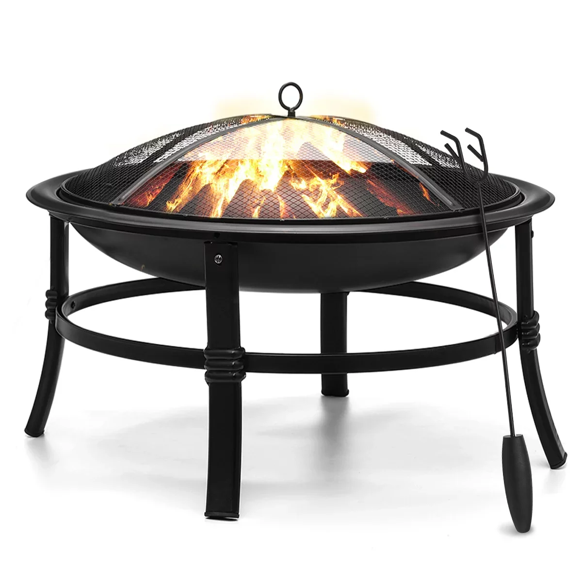 22/26/30/32/36 Inch BBQ Grills with Fire Poker Mesh Cover Wood Burning Stove Portable Foldable Winter Outdoor Camping Fire Bowl