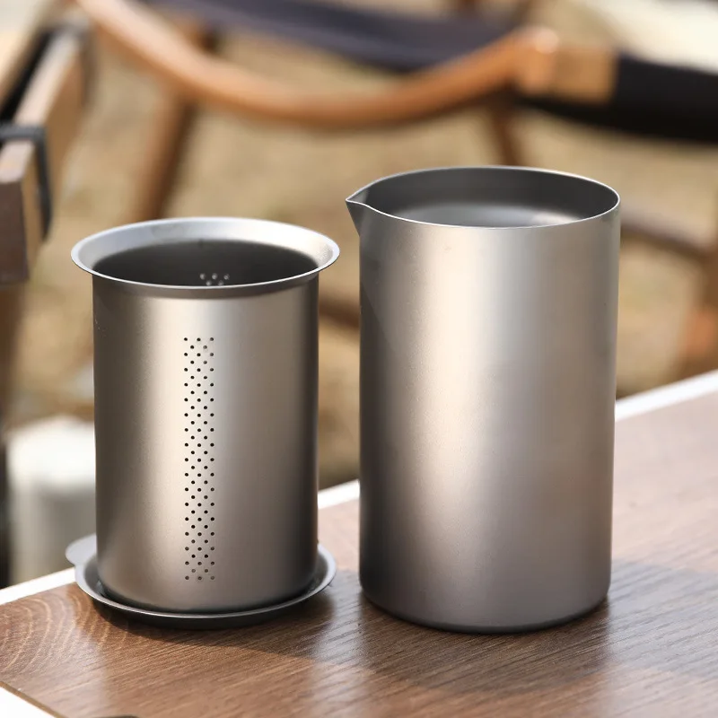 Tragbares Camping-Teetasse aus Titan zum Aufbrühen, doppellagiges, isoliertes Reise-Teeset – Detail 4
