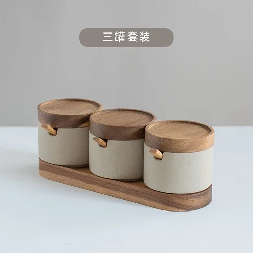 Japanese Kitchen Spice Jar Combination Salt and Pepper Shaker Oil Pot Set Ceramic Seasoning Home Solid Color