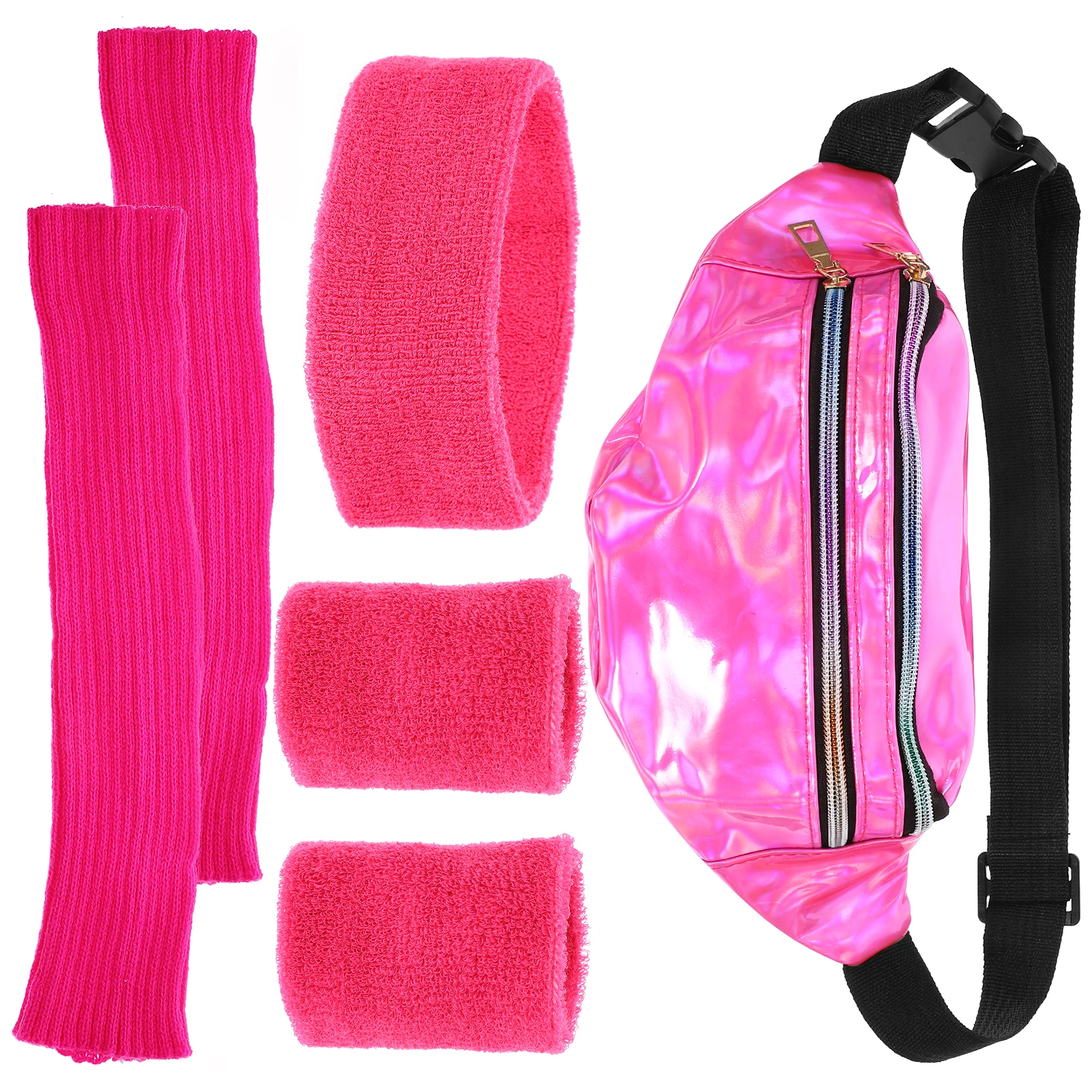 

80s Costume Accessories Retro Leg Warmers Headband Sweat Bands PU Women Man Neon Fanny Pack Set Sports